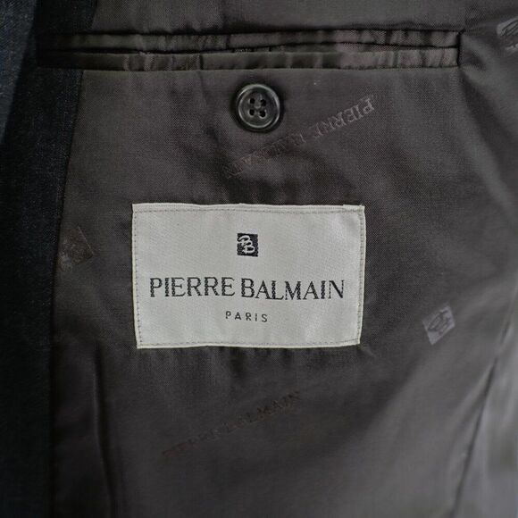 Pierre Balmain Wool Blend Suit Jacket Gray W Blue White Red Striped 46R 2 Button - Picture 8 of 13